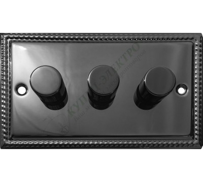 Светорегулятор трёхклавишный проходной 250В. 500Вт LED 100Вт, серия Grant, цвет Черный никель