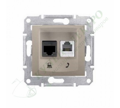 Розетка телефонная + компьютерная (RJ11 + RJ45) 5e, неэкранированная UTP, цвет титан, (арт.SDN5100168)