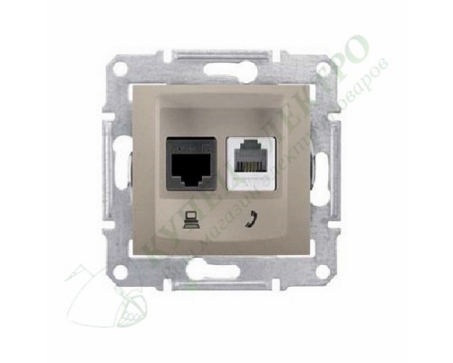 Розетка телефонная + компьютерная (RJ11 + RJ45) 5e, неэкранированная UTP, цвет титан, (арт.SDN5100168)
