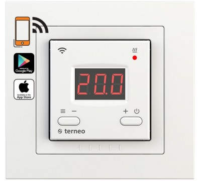 Терморегулятор Terneo ax unic с выносным датчиком температуры Wi-Fi и рамкой серии Unica, цвет белый