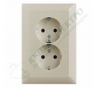 Basic 55 Двойная розетка SCHUKO 2К+З, 16А, 250В, с защитными шторками, безвинтовые клеммы, цвет: Слоновая кость (20-02 EUJKS-92-507)