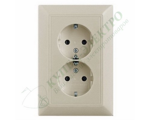 Basic 55 Двойная розетка SCHUKO 2К+З, 16А, 250В, с защитными шторками, безвинтовые клеммы, цвет: Слоновая кость (20-02 EUJKS-92-507)