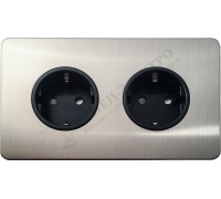 Розетка двойная с заземлением и шторкамии 16А-250В, серия Excellent, цвет Матовая сталь