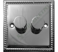 Светорегулятор двухклавишный проходной 250В. 500Вт LED 100Вт, серия Grant, цвет Полированая сталь