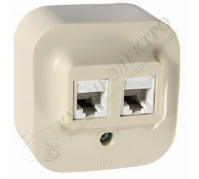 Розетка двойная телефон+компьютер RJ45+RJ11, цвет: Слоновая кость (арт. 782251)