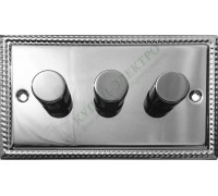 Светорегулятор трёхклавишный проходной 250В. 500Вт LED 100Вт, серия Grant, цвет Полированая сталь