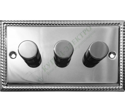 Светорегулятор трёхклавишный проходной 250В. 500Вт LED 100Вт, серия Grant, цвет Полированая сталь