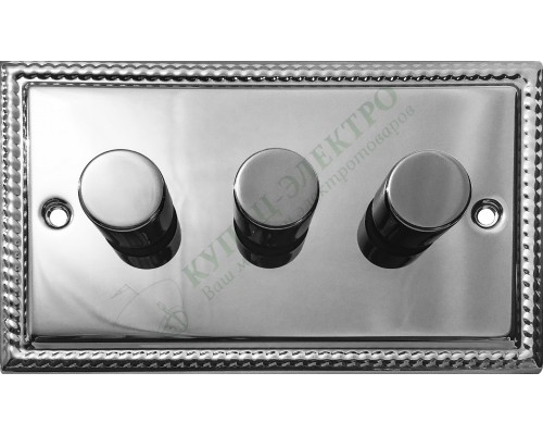 Светорегулятор трёхклавишный проходной 250В. 500Вт LED 100Вт, серия Grant, цвет Полированая сталь