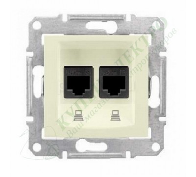 Розетка компьютерная (RJ45) двойная, 5e, неэкранированная UTP, цвет бежевый, (арт.SDN4400147)
