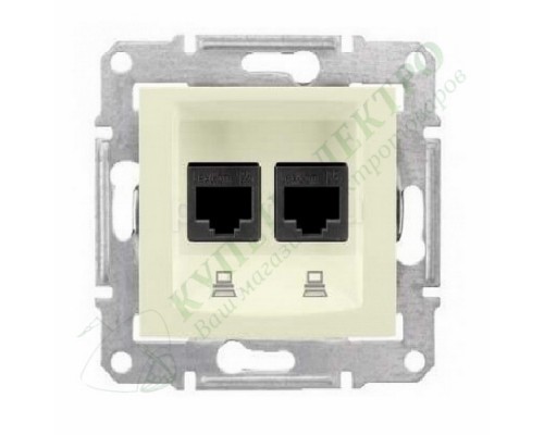 Розетка компьютерная (RJ45) двойная, 5e, неэкранированная UTP, цвет бежевый, (арт.SDN4400147)