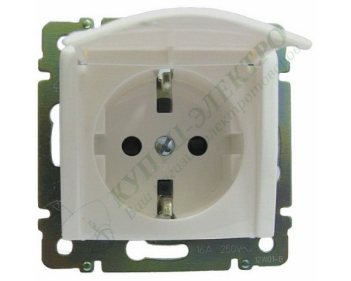 Valena Розетка силовая 2К+З с откидной крышкой 16А,250V, цвет: Белый (арт. 774322)