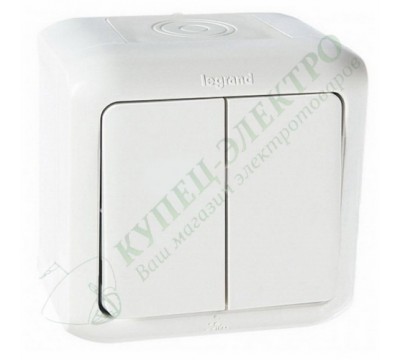 Переключатель двухклавишный IP44, 10А, цвет: Белый (арт. 782301)