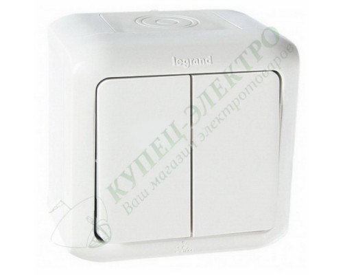 Переключатель двухклавишный IP44, 10А, цвет: Белый (арт. 782301)