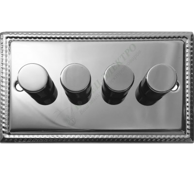 Светорегулятор четырёхклавишный проходной 250В. 500Вт LED 100Вт, серия Grant, цвет Полированая сталь