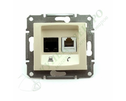 Розетка телефонная + компьютерная (RJ11 + RJ45) 5e, неэкранированная UTP, цвет бежевый, (арт.SDN5100147)