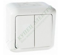Выключатель двухклавишный IP44, 10A, цвет: Белый (арт. 782302)