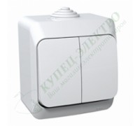 Выключатель накладной двухклавишный влагозащитный IP44 "Этюд" (сх.5), цвет: Слоновая кость, (арт. BA10-004K)