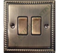 Выключатель/переключатель двухклавишный 10А-250В, серия Grant, цвет Античная латунь