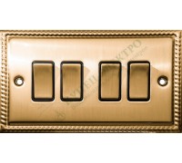 Выключатель/переключатель четырёхклавишный 10А-250В, серия Grant, цвет Матовая латунь