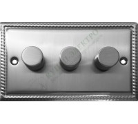 Светорегулятор трёхклавишный проходной 250В. 500Вт LED 100Вт, серия Grant, цвет Матовая сталь