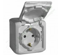 Розетка силовая с заземлением без шторок 2К+З, IP44, цвет: Серый (арт. 782351)