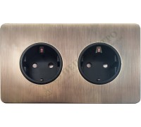 Розетка двойная с заземлением и шторкамии 16А-250В, серия Excellent, цвет Античная латунь