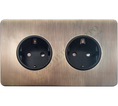 Розетка двойная с заземлением и шторкамии 16А-250В, серия Excellent, цвет Античная латунь