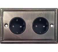 Розетка двойная с заземлением и шторкамии 16А-250В, серия Grant, цвет Античная латунь