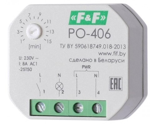 Реле времени PO-406 (задержка выкл. /управ. контактом 230В 8А 1НО IP20 монтаж в коробку d-60мм) F&F EA02.001.019