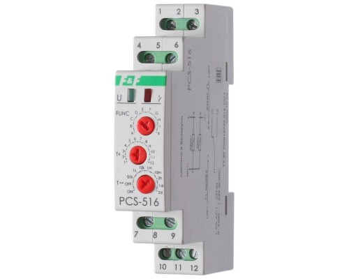 Реле времени PCS-516 (многофункц. (вход: START/RESET) 230В 8А 1перекл. IP20 монтаж на DIN-рейке)(аналог РВО-1М) F&F EA02.001.013