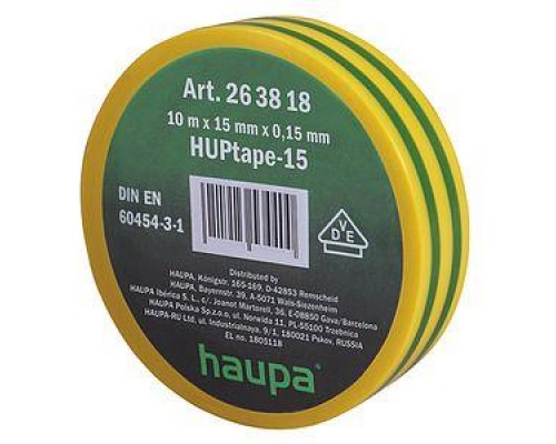 Изолента ПВХ 19мм (рул.20м) d74мм желто-зел. HAUPA 263860