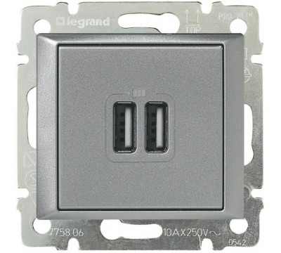 Valena Зарядное устройство с 2-мя USB разъемами, цвет: Алюминий (арт. 770270)