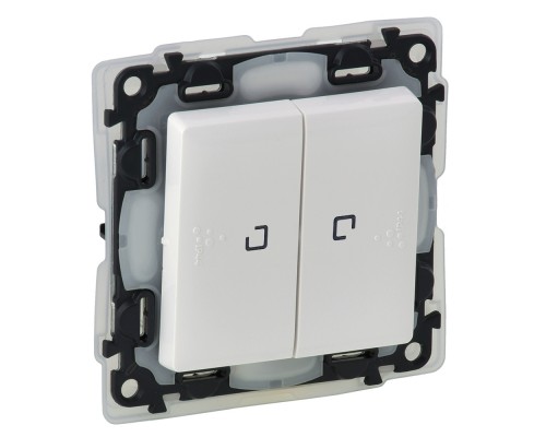 Valena LIFE IP44 Переключатель двухклавишный 10АХ 250В, IP44 с подсветкой, с лицевой панелью. Цвет: Белый (арт. 752159)