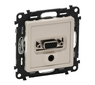 Valena LIFE Розетка для аудио/видео устройств с разьемами HD15/гнездо Jack 3,5мм в сборе с лицевой панелью. Цвет: Слоновая кость (арт. 753270)