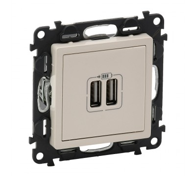 Valena LIFE Зарядные станции и устройства с двумя USB-разьемами 240В/5В 1500мА с лицевой панелью. Цвет: Слоновая кость (арт. 753512)