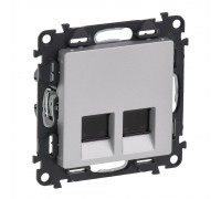 Valena LIFE Информационная розетка двойная RJ45 кат.6 UTP с лицевой панелью. Цвет: Алюминий (арт. 753043+755422)
