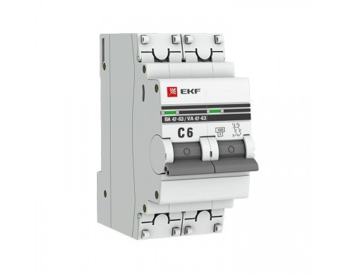 Выключатель автоматический модульный 2п C 6А 4.5кА ВА 47-63 PROxima EKF mcb4763-2-06C-pro
