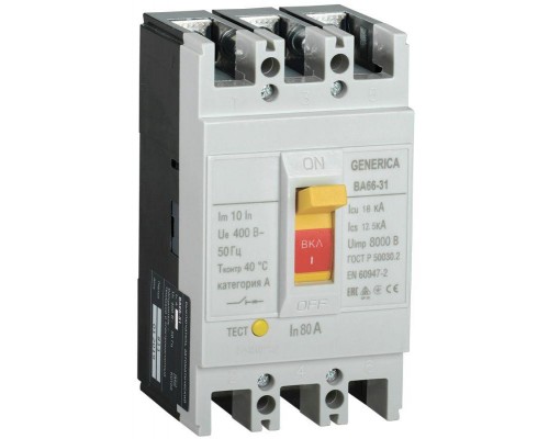Выключатель автоматический 3п 80А 18кА ВА66-31 GENERICA IEK SAV10-3-0080-G